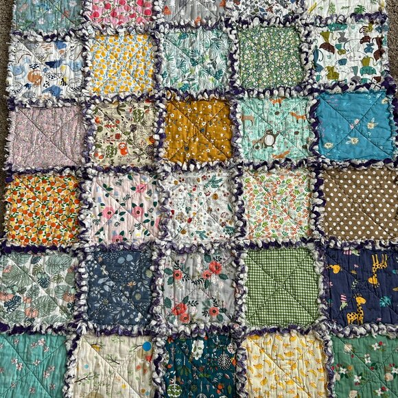 Handmade Rag Quilt Dominate Ragtime Children Nursery Lap Patchwork 43 X 37 Inch - Picture 1 of 16